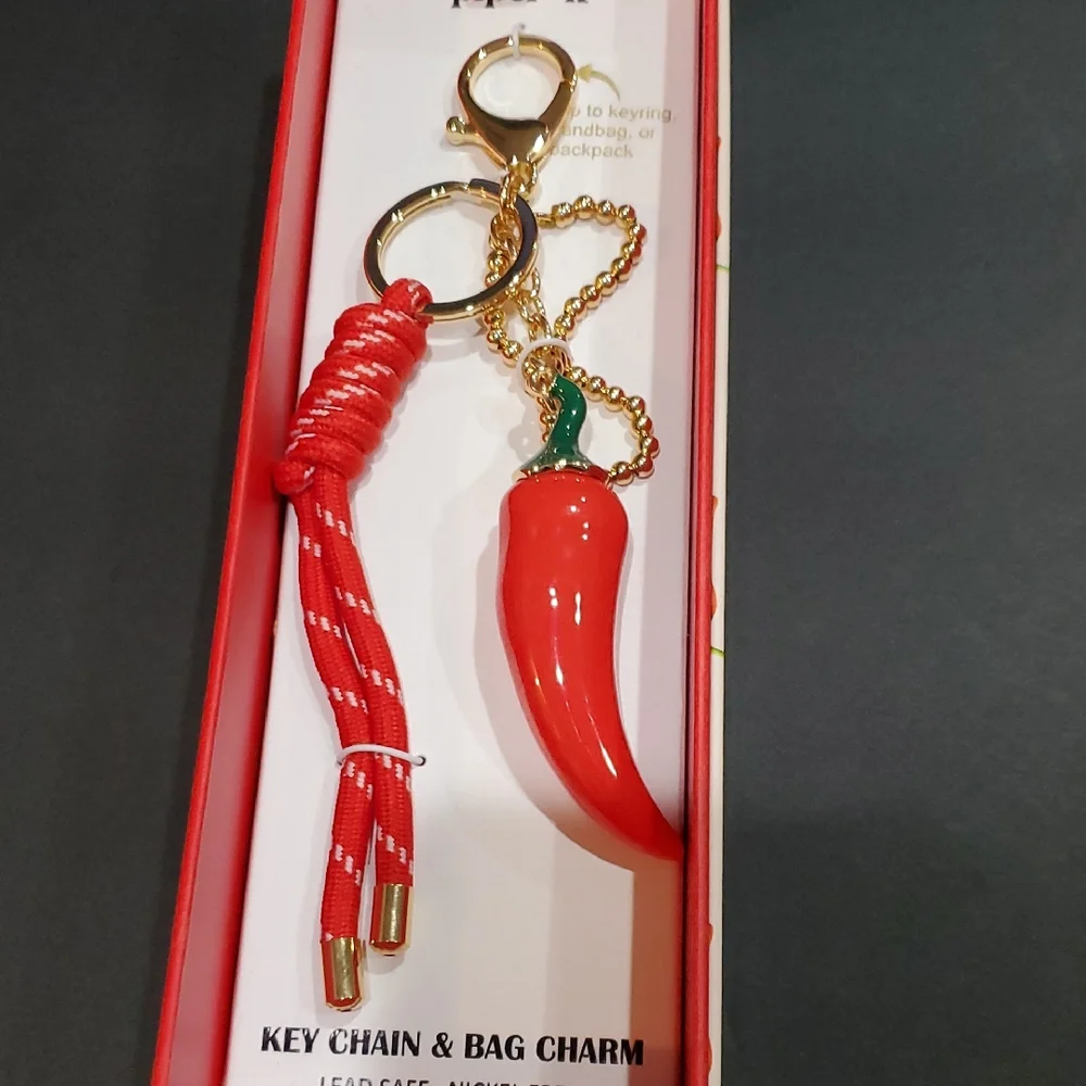 Red hot chili pepper gold plated key chain and bag charm new‎